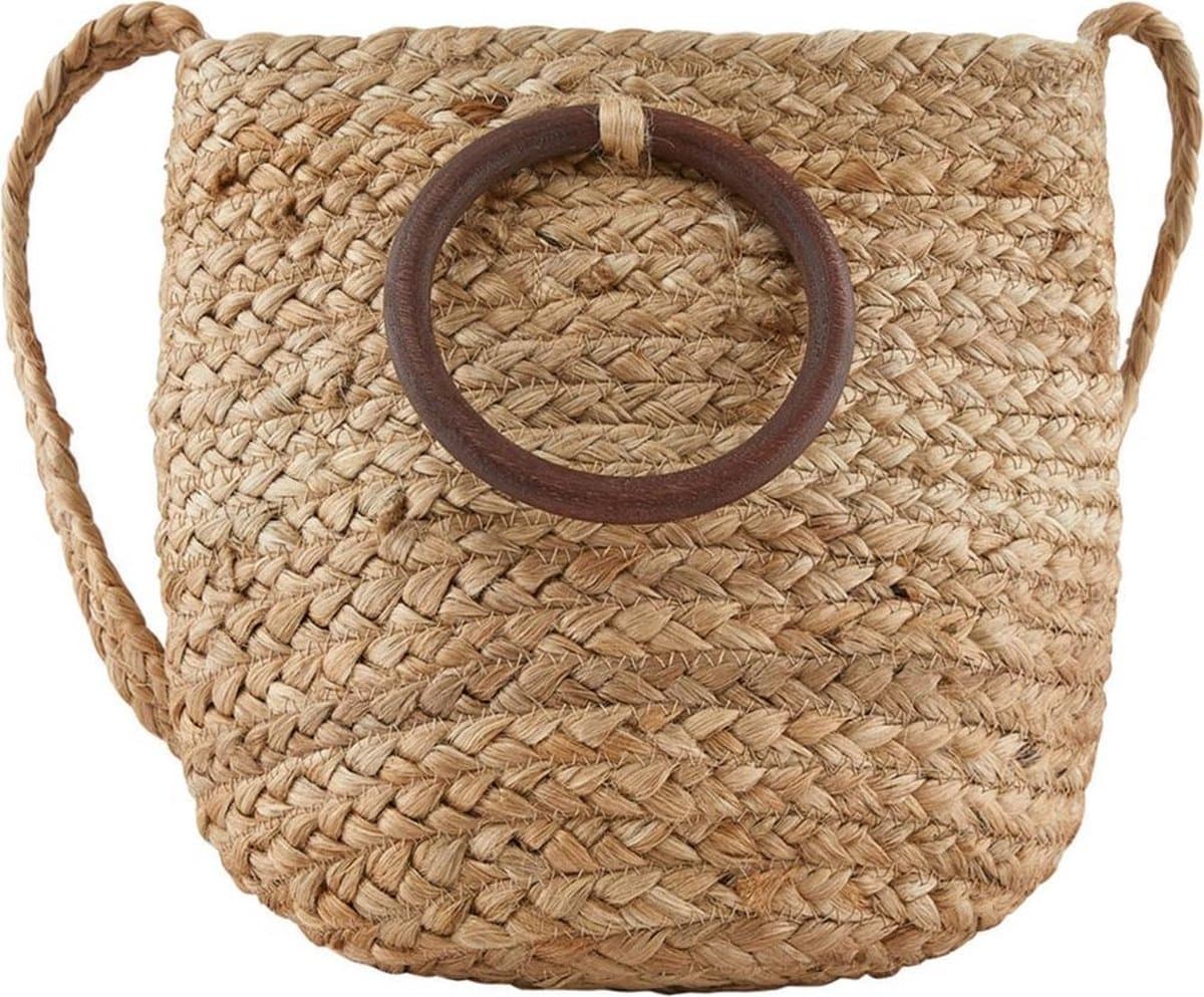 JUTE CROSSBODY BAG WITH WOODEN HANDLES