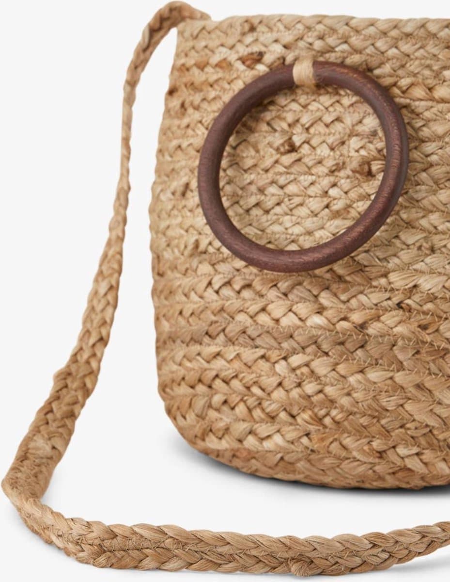 JUTE CROSSBODY BAG WITH WOODEN HANDLES