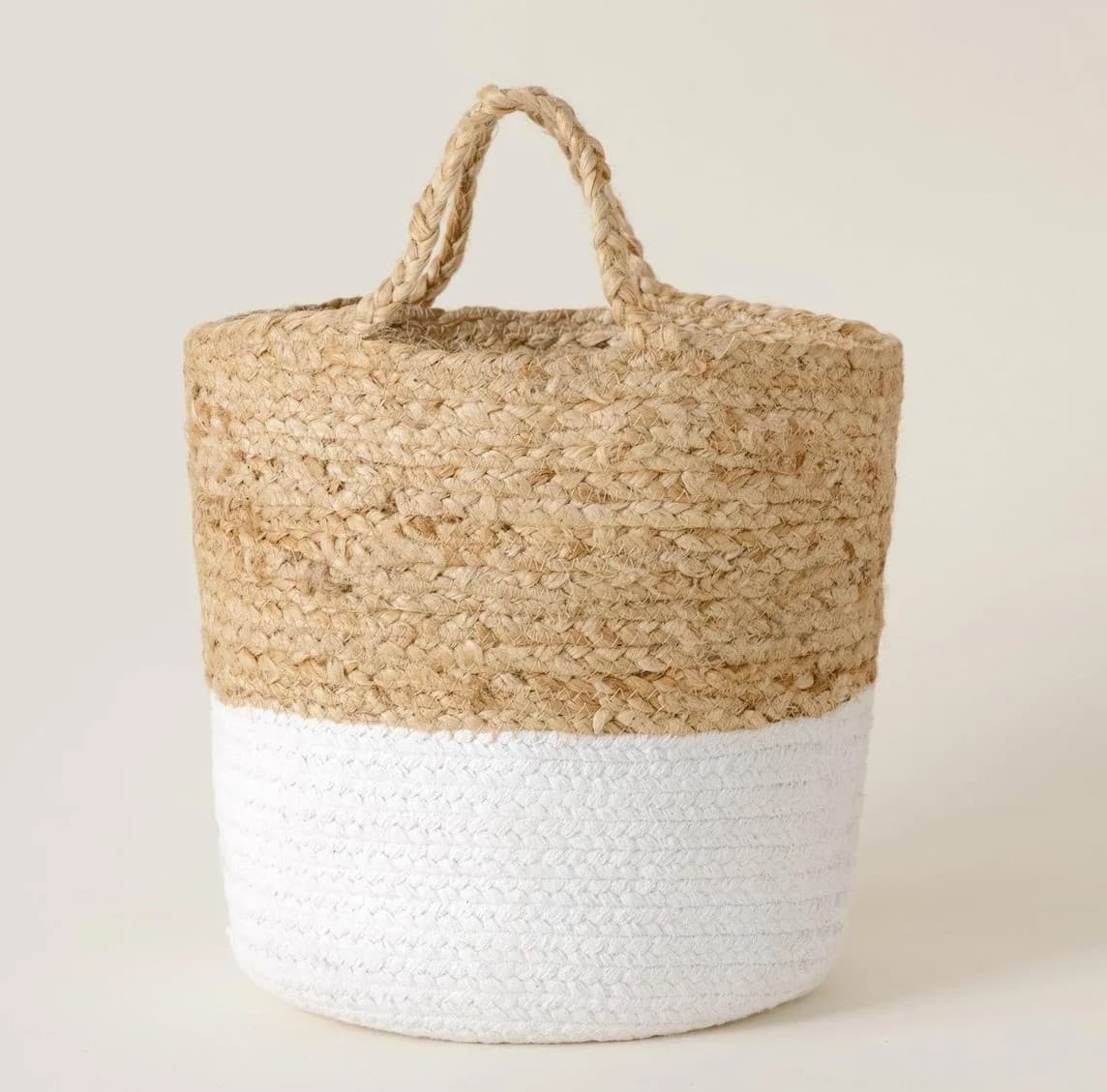 WHITE NATURAL COTTON AND JUTE BASKET