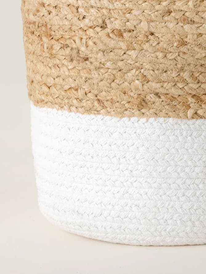 WHITE NATURAL COTTON AND JUTE BASKET