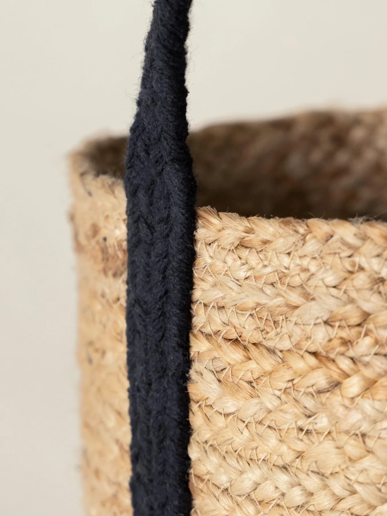 NATURAL BLACK COLOUR BLOCK JUTE AND COTTON WOVEN BASKET