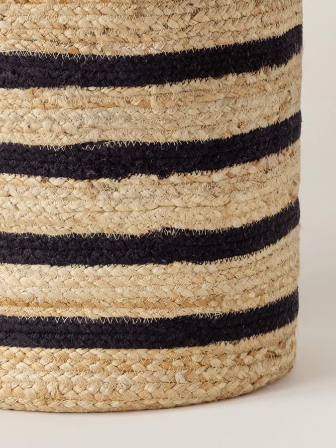 LARGE NATURAL BLACK STRIPES JUTE AND COTTON WOVEN BASKET