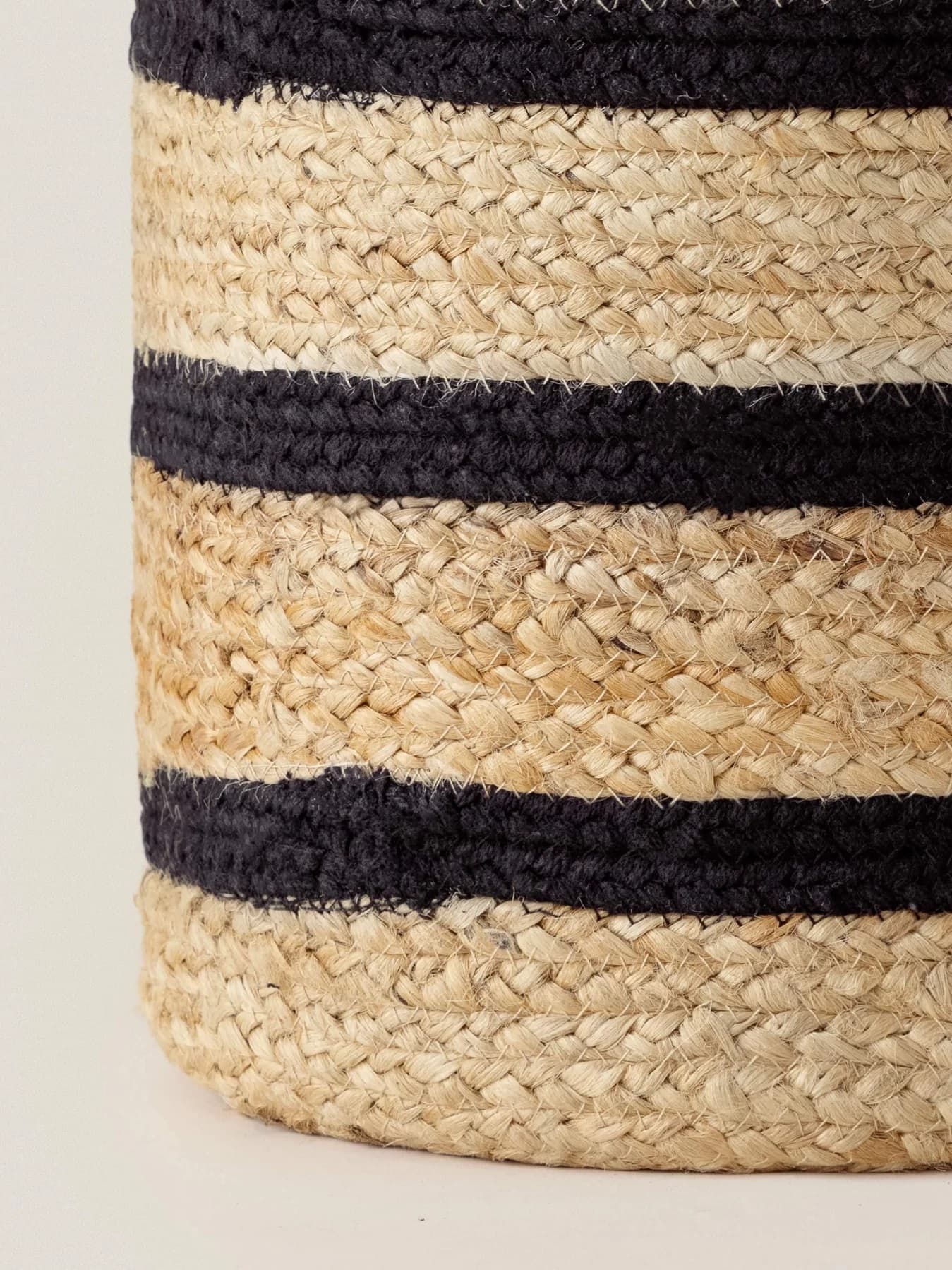 SMALL NATURAL BLACK STRIPES JUTE AND COTTON WOVEN BASKET