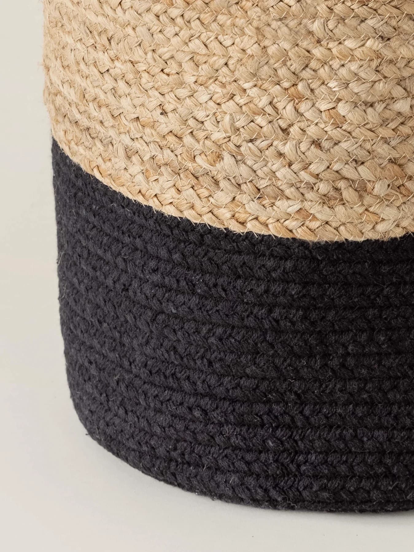 NATURAL BLACK COLOUR BLOCK JUTE AND COTTON WOVEN BASKET