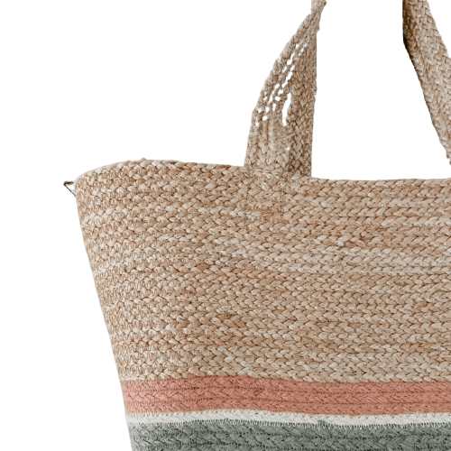 NATURAL GREY COTTON AND JUTE TOTE BAG