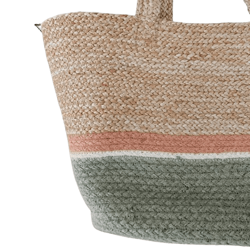 NATURAL GREY COTTON AND JUTE TOTE BAG