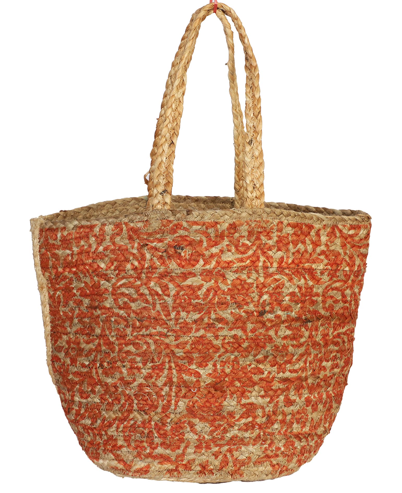 ORANGE FLORAL PRINT JUTE TOTE BAG