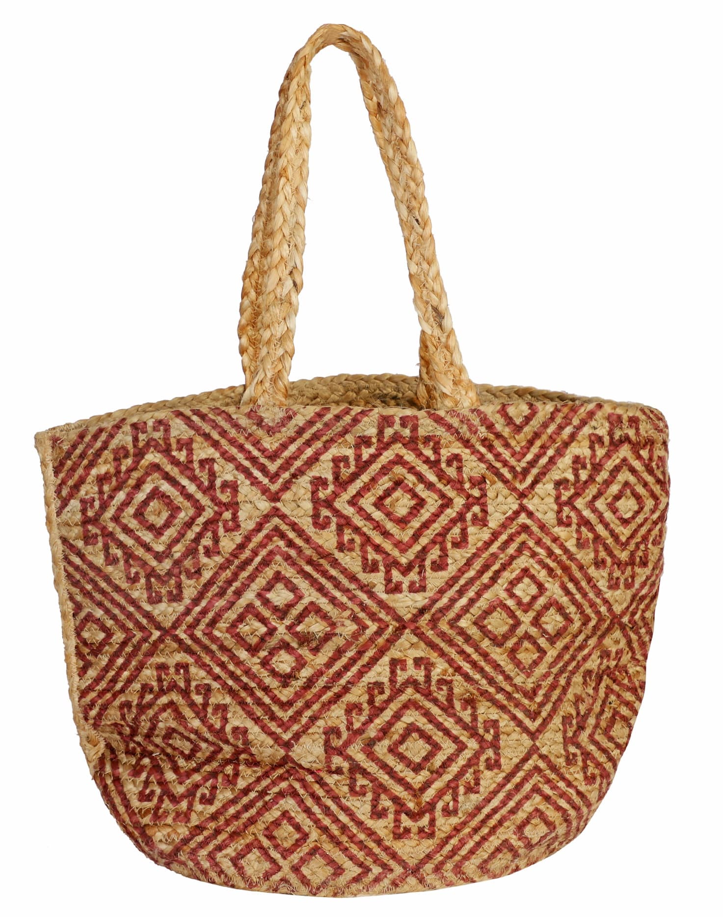 RED DIAMOND PRINT JUTE TOTE BAG