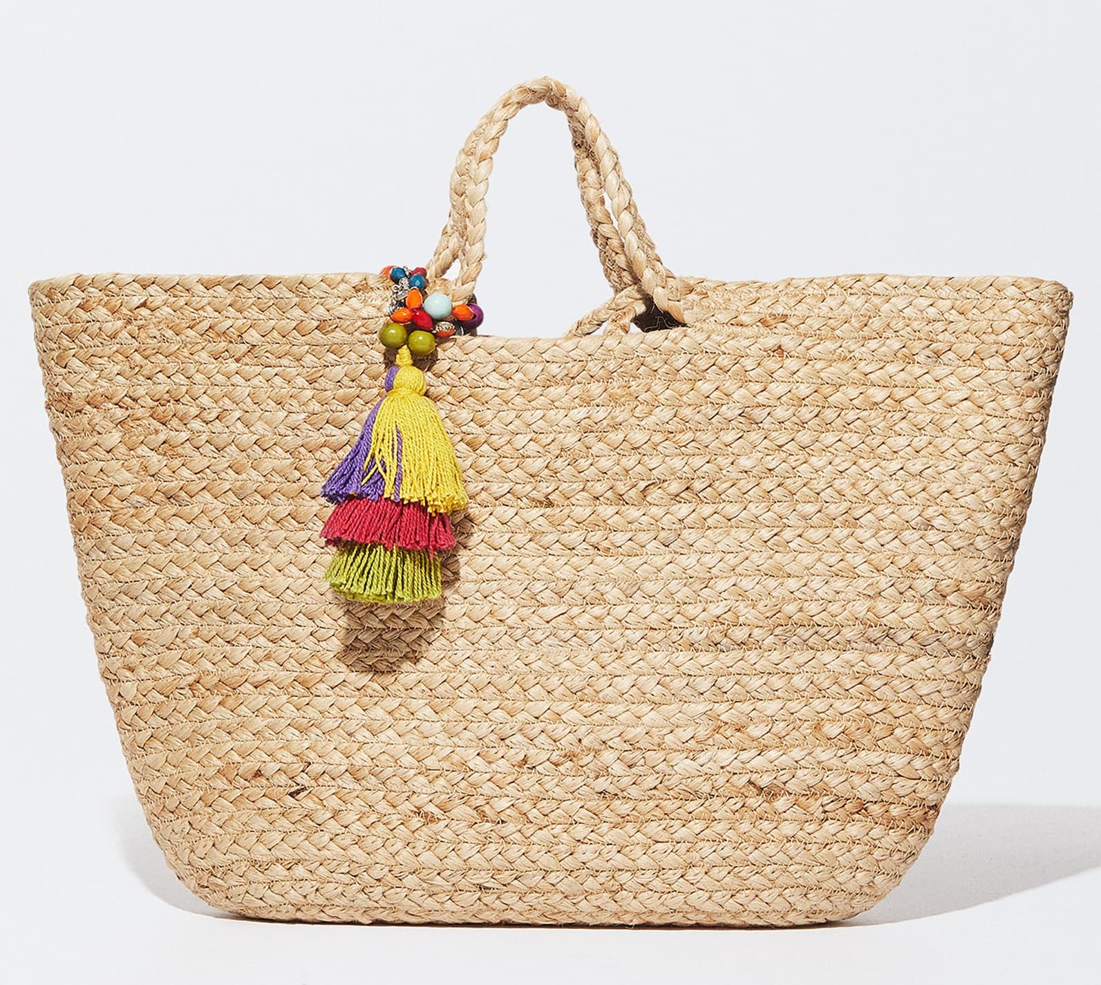 NATURAL JUTE SHOPPER BAG WITH MULTI TASSEL