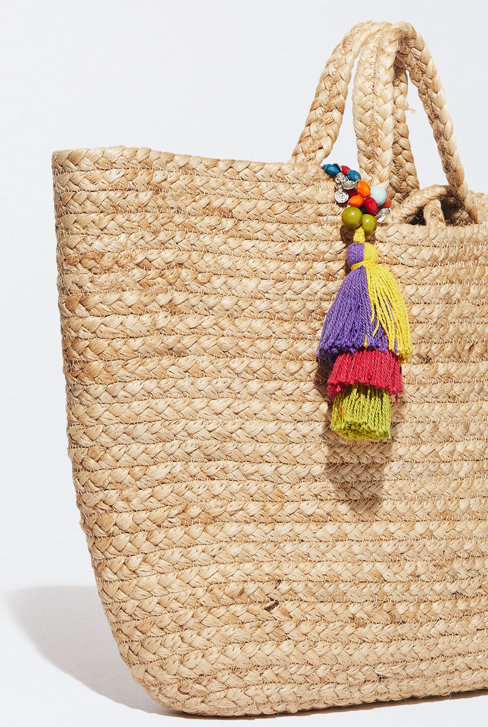 NATURAL JUTE SHOPPER BAG WITH MULTI TASSEL