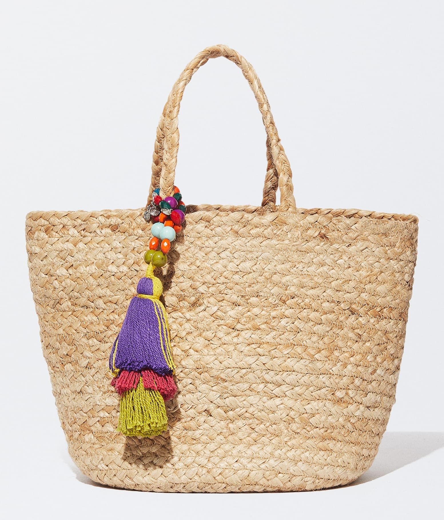 NATURAL JUTE TOTE BAG WITH MULTI TASSEL