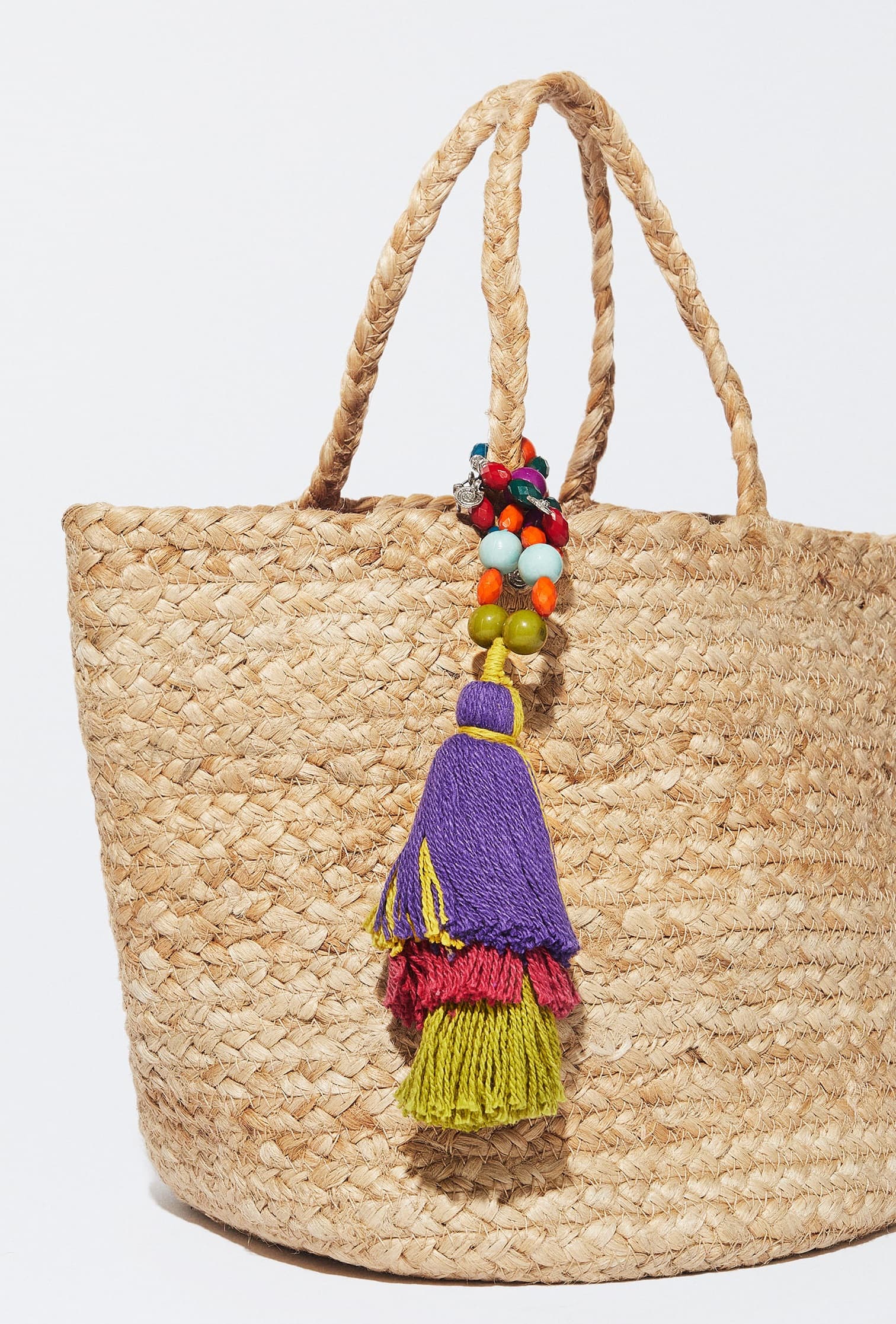 NATURAL JUTE TOTE BAG WITH MULTI TASSEL