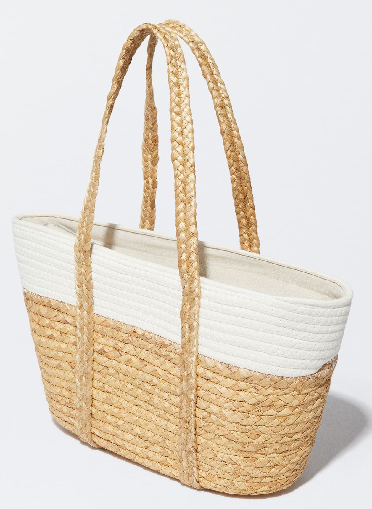 COTTON AND STRAW TOTE BAG WITH TASSEL