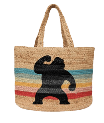 CHIMP PRINT STRIPE JUTE BAG