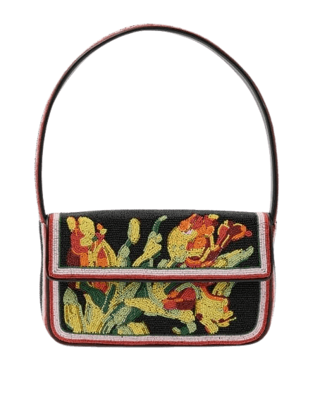 FLORAL DESIGN EMBELLISHED SHOULDER BAG