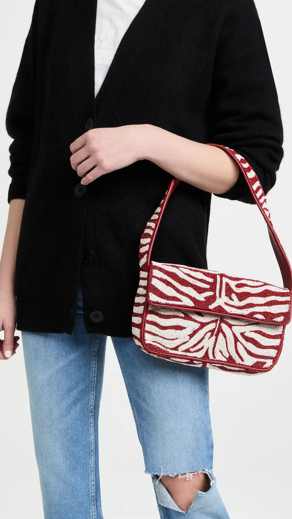 ZEBRA PATTERN EMBELLISHED SHOULDER BAG