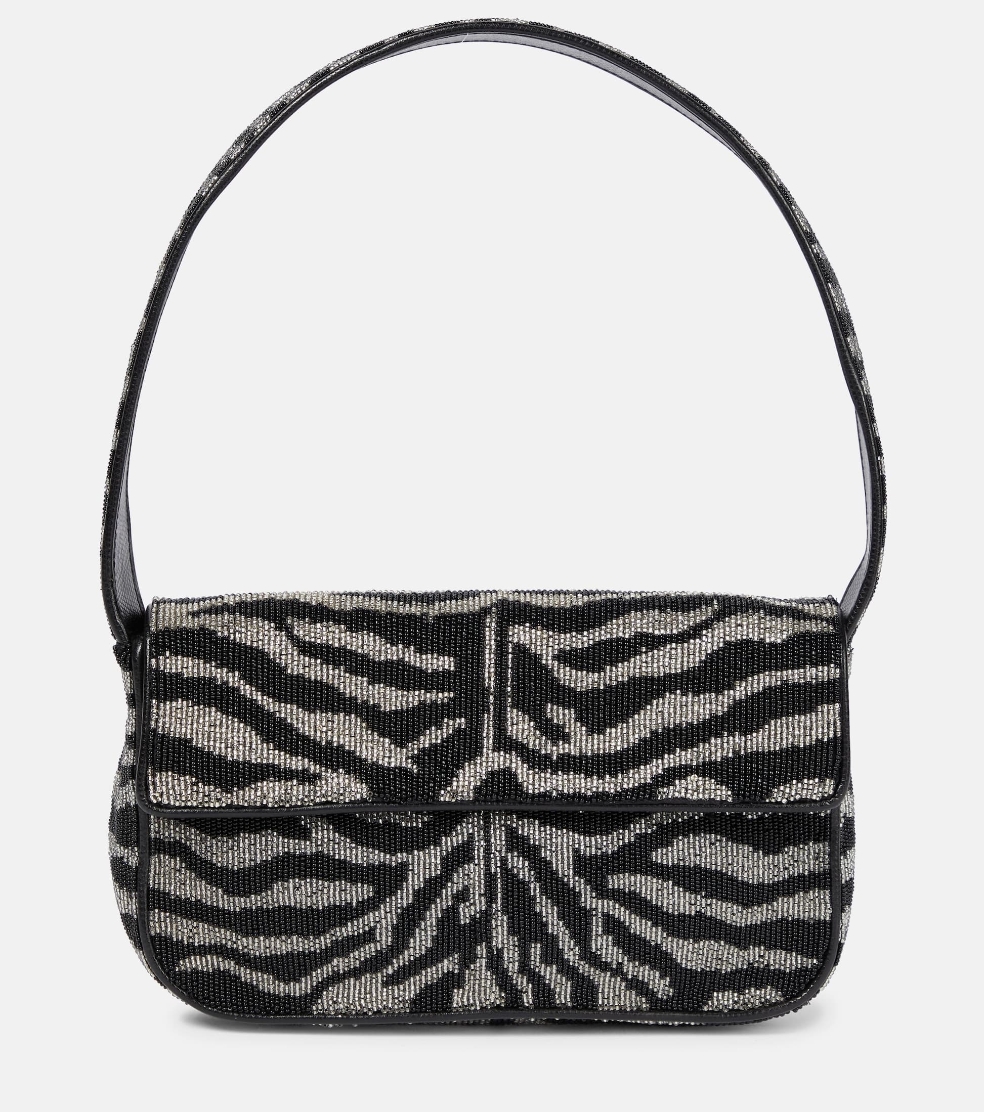 ZEBRA PATTERN EMBELLISHED SHOULDER BAG