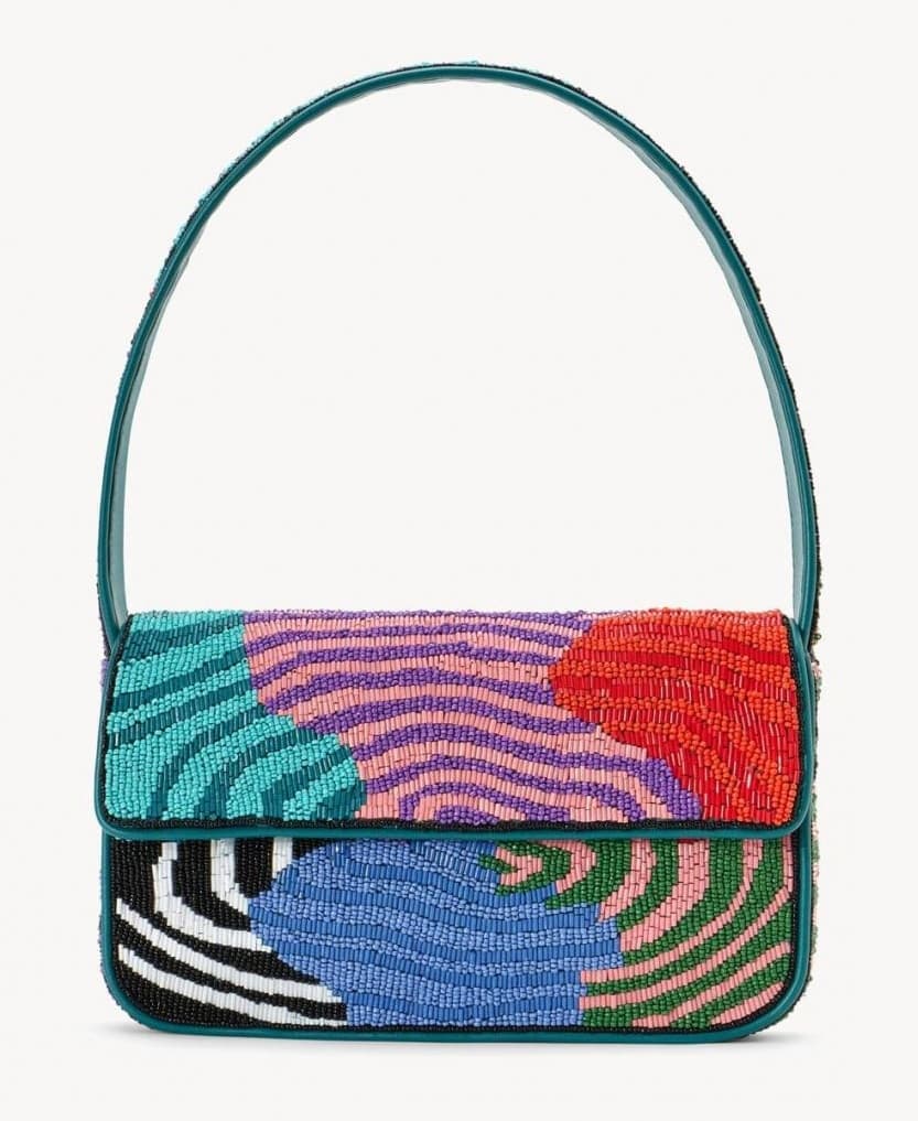 MULTI STRIPES  DESIGN EMBELLISHED SHOULDER BAG