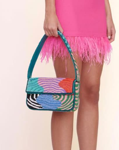 MULTI STRIPES  DESIGN EMBELLISHED SHOULDER BAG