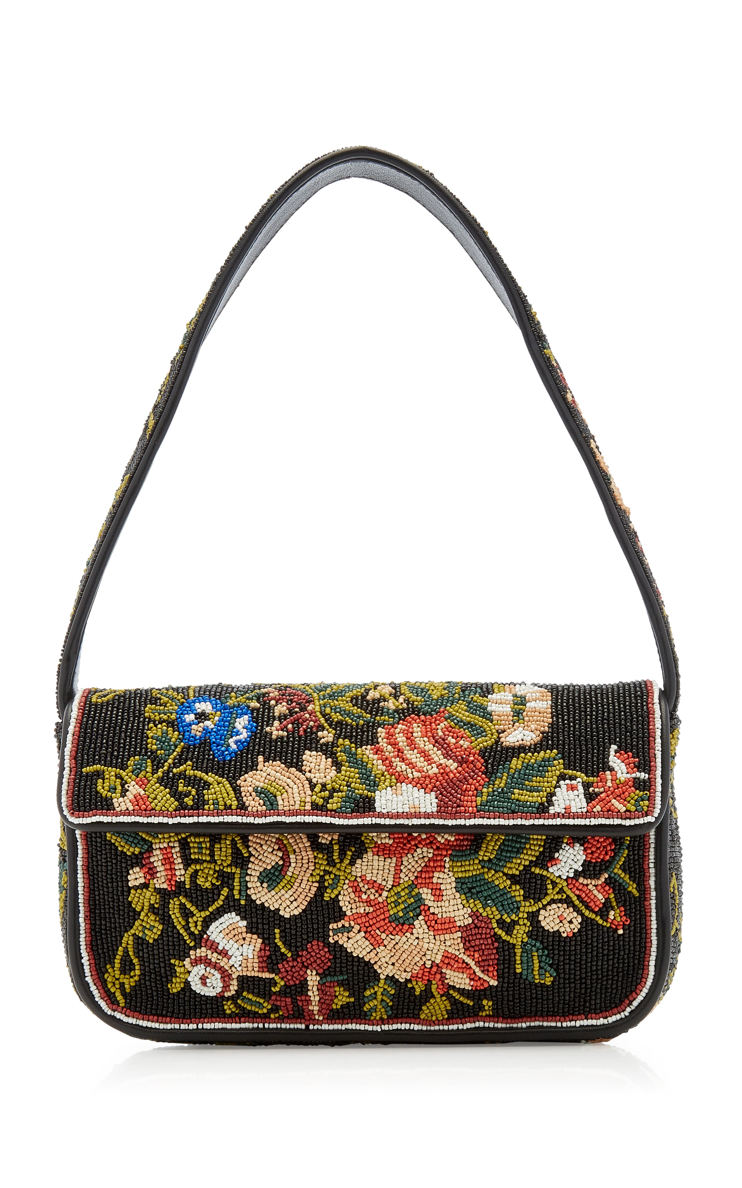 BLACK FLORAL  DESIGN EMBELLISHED SHOULDER BAG