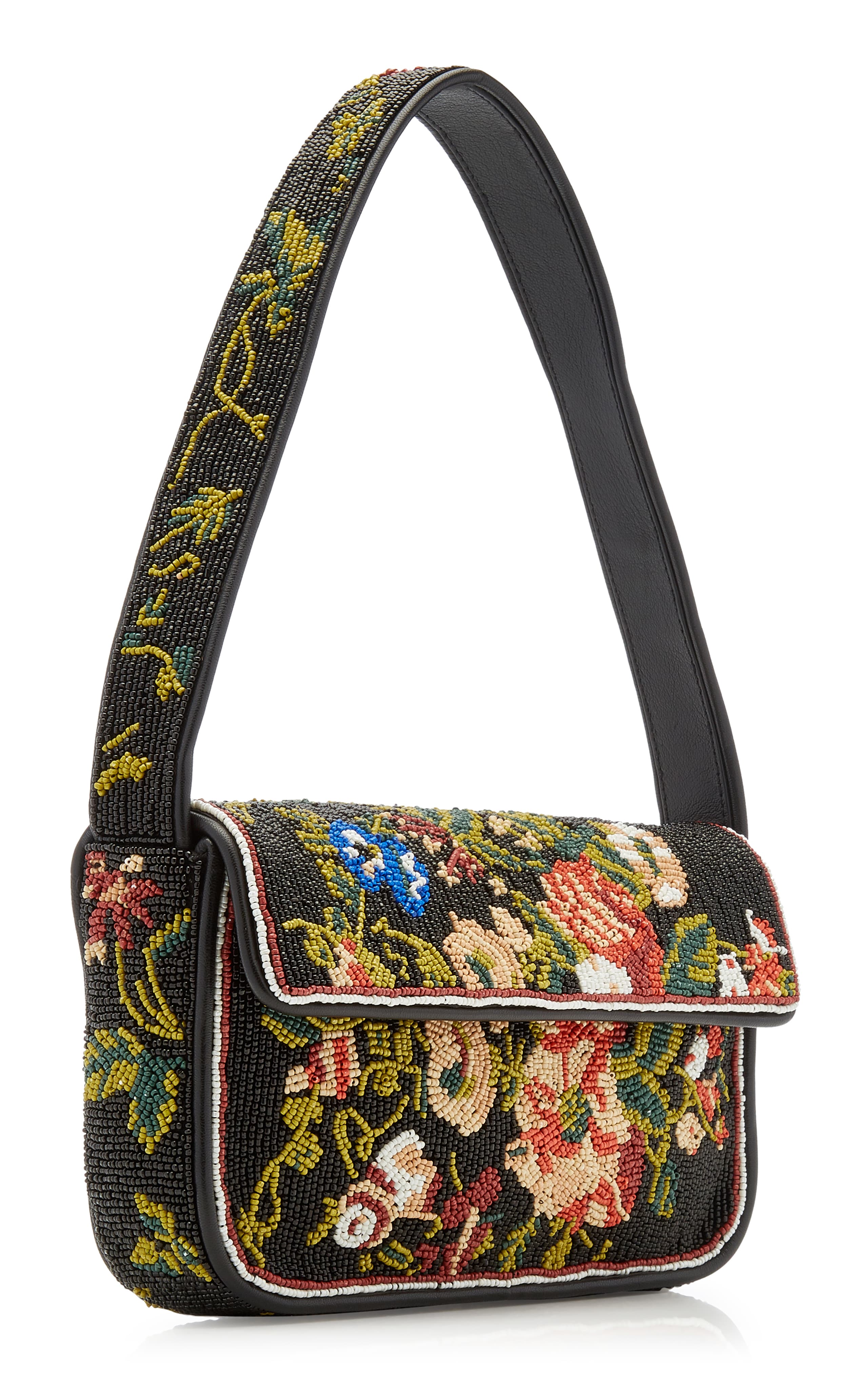 BLACK FLORAL  DESIGN EMBELLISHED SHOULDER BAG