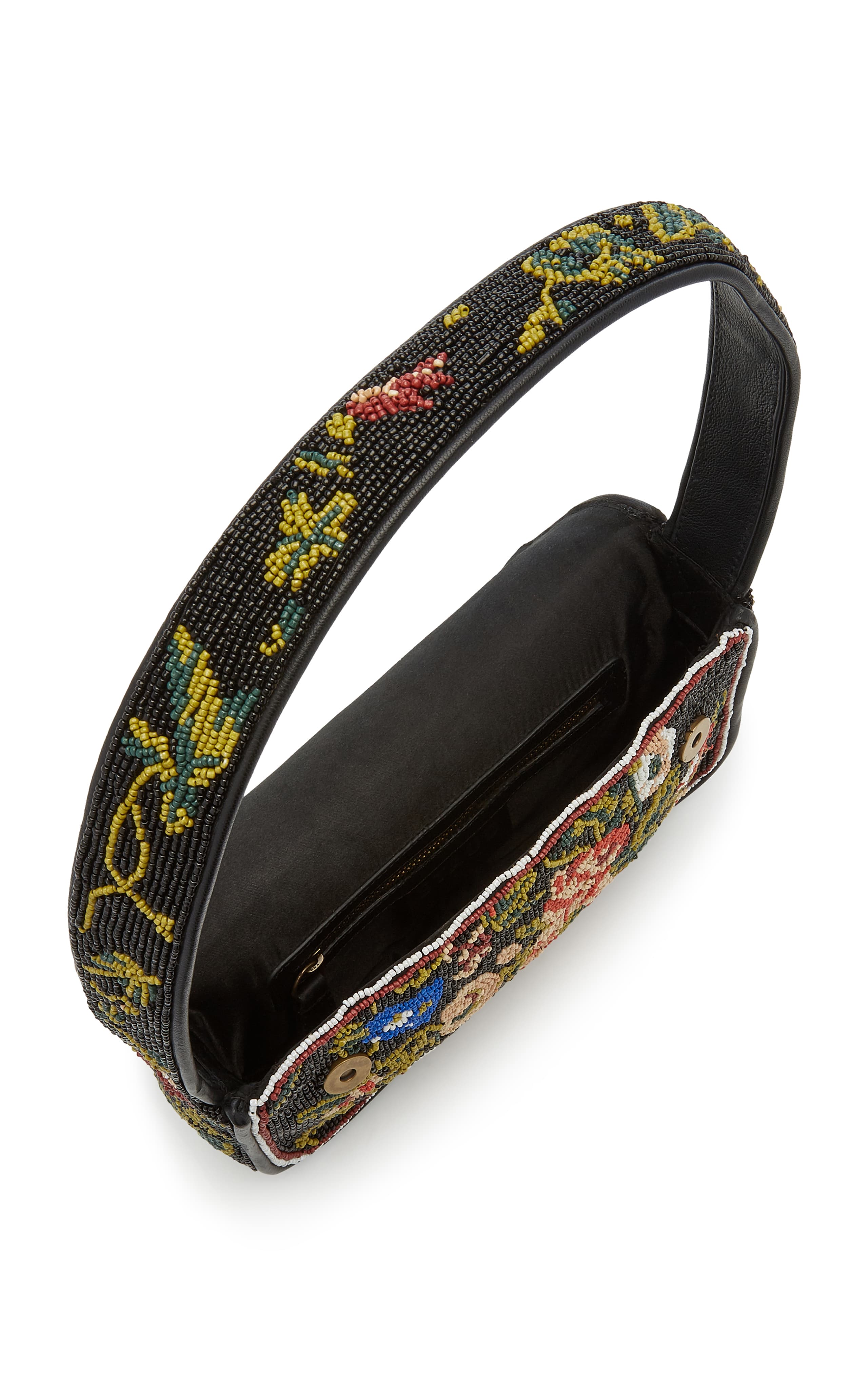 BLACK FLORAL  DESIGN EMBELLISHED SHOULDER BAG
