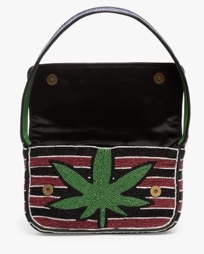 PALM LEAF DESIGN EMBELLISHED SHOULDER BAG