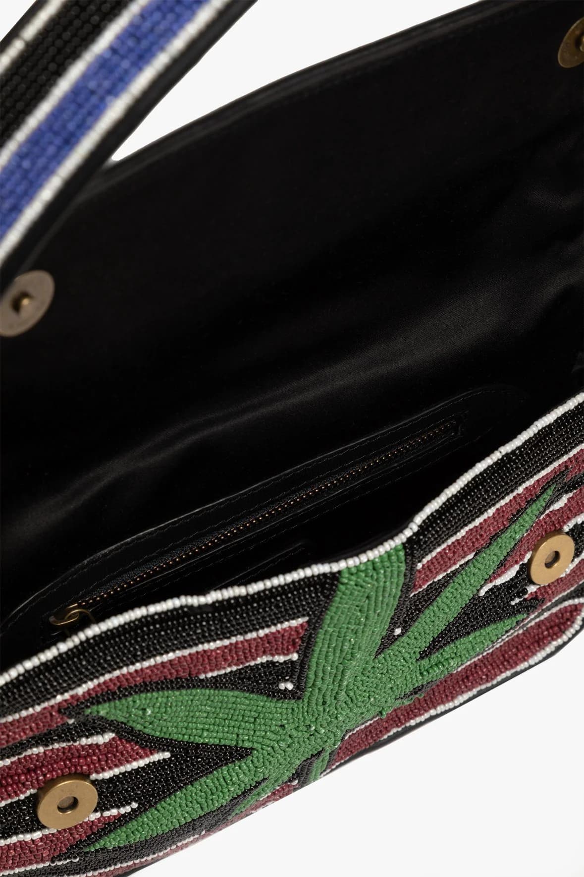 PALM LEAF DESIGN EMBELLISHED SHOULDER BAG