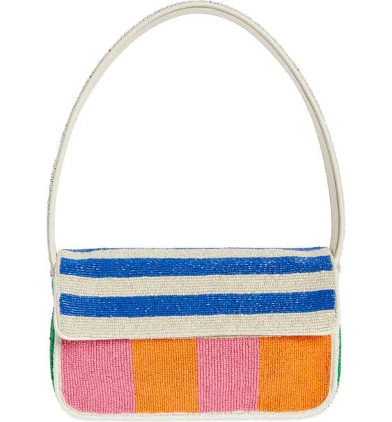 STRIPES AND BLOCK EMBELLISHED SHOULDER BAG