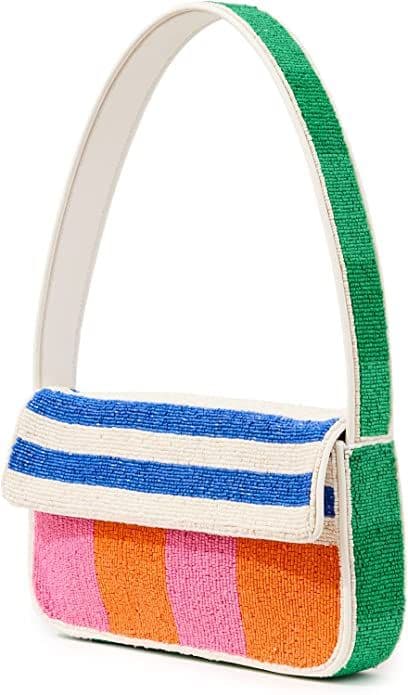 STRIPES AND BLOCK EMBELLISHED SHOULDER BAG