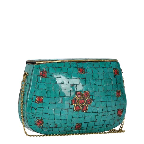 TURQ AND RED MOSAIC CLUTCH BAG