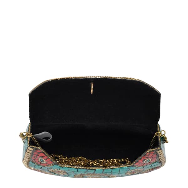 TURQ AND RED MOSAIC CLUTCH BAG
