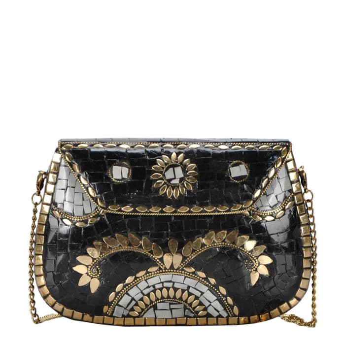 BLACK AND WHITE MOSAIC CLUTCH BAG