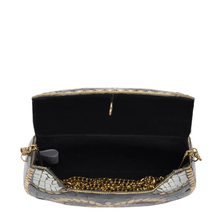 BLACK AND WHITE MOSAIC CLUTCH BAG