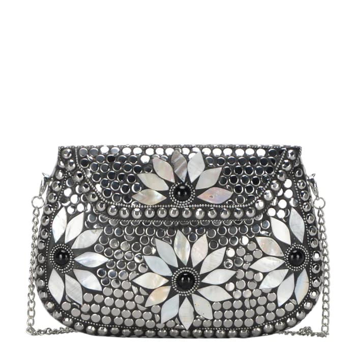 SILVER AND WHITE MOSAIC CLUTCH BAG