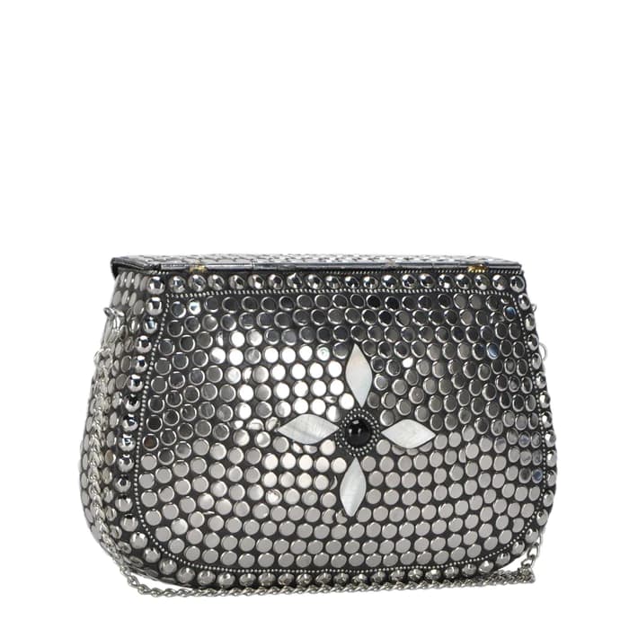 SILVER AND WHITE MOSAIC CLUTCH BAG