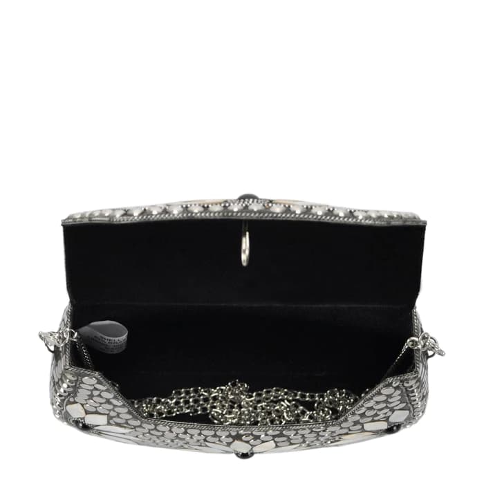 SILVER AND WHITE MOSAIC CLUTCH BAG