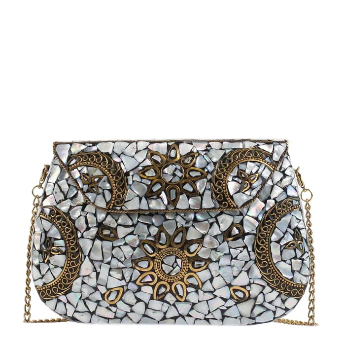 WHITE MOSAIC CLUTCH BAG