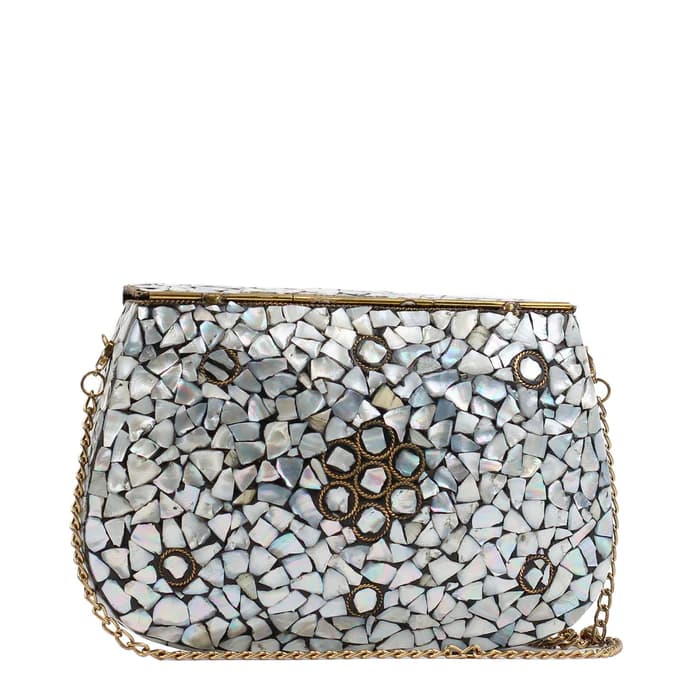 WHITE MOSAIC CLUTCH BAG