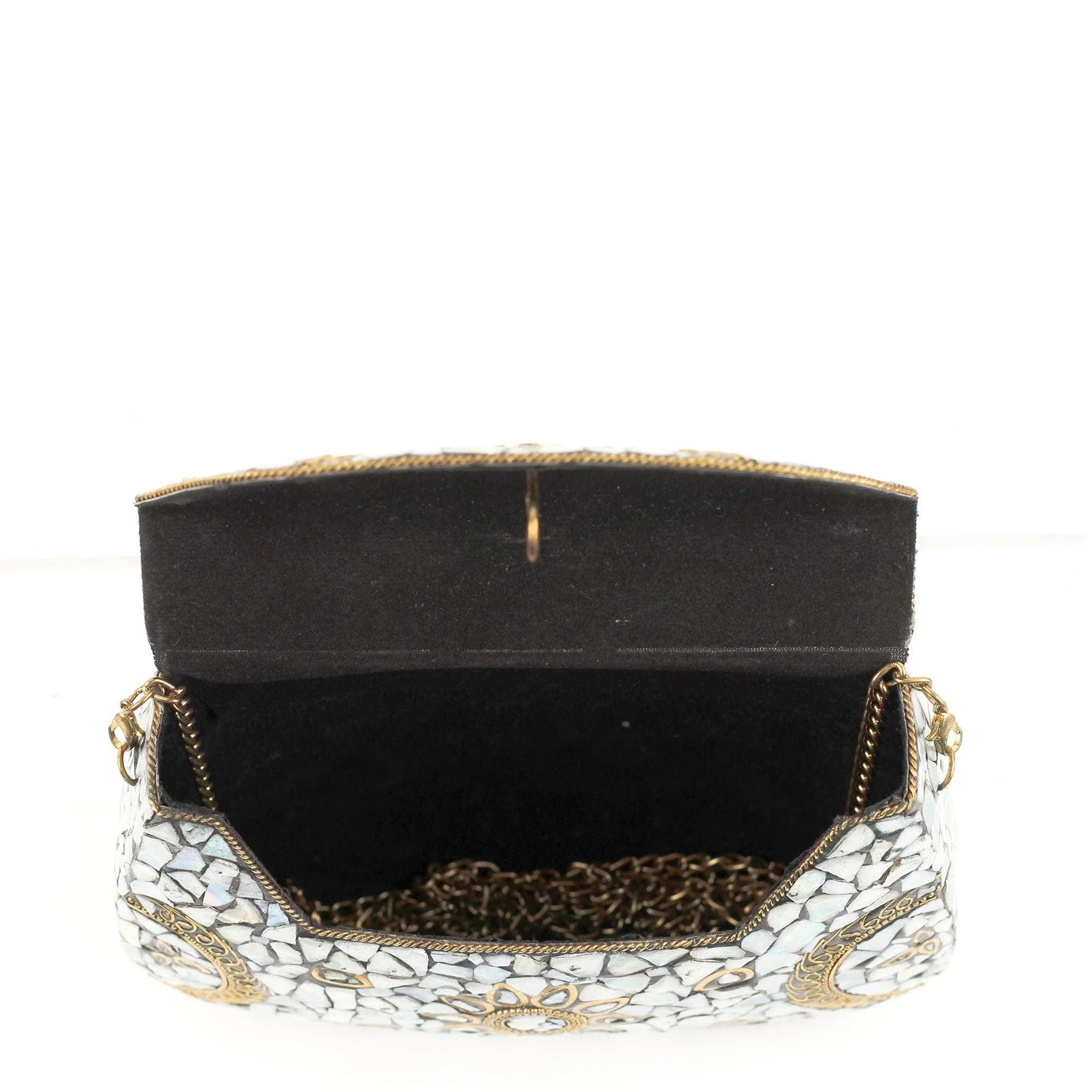 WHITE MOSAIC CLUTCH BAG