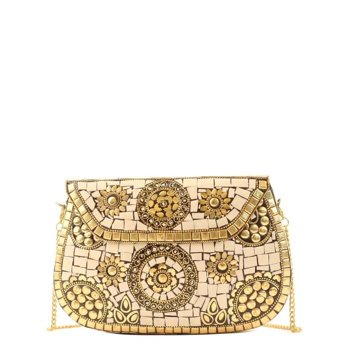 CREAM MOSAIC CLUTCH BAG