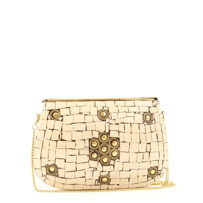CREAM MOSAIC CLUTCH BAG