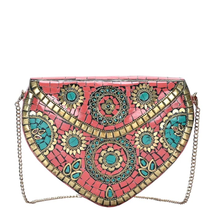 CORAL HEART DESIGN MOSAIC CLUTCH BAG
