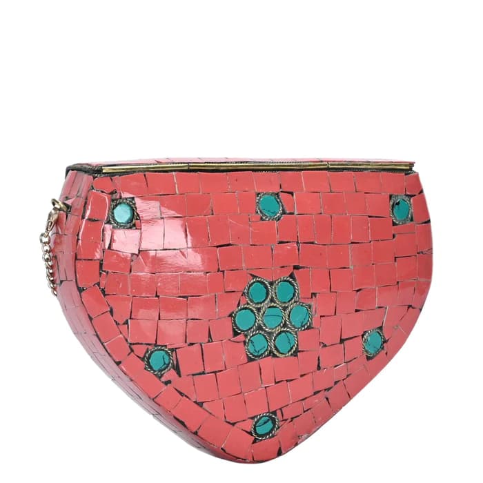 CORAL HEART DESIGN MOSAIC CLUTCH BAG