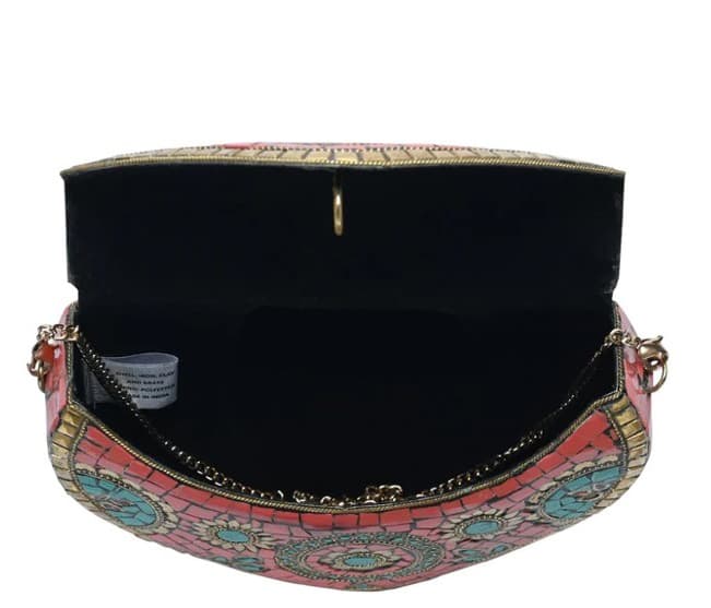 CORAL HEART DESIGN MOSAIC CLUTCH BAG