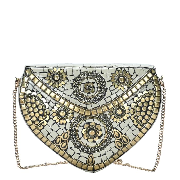 WHITE HEART DESIGN MOSAIC CLUTCH BAG