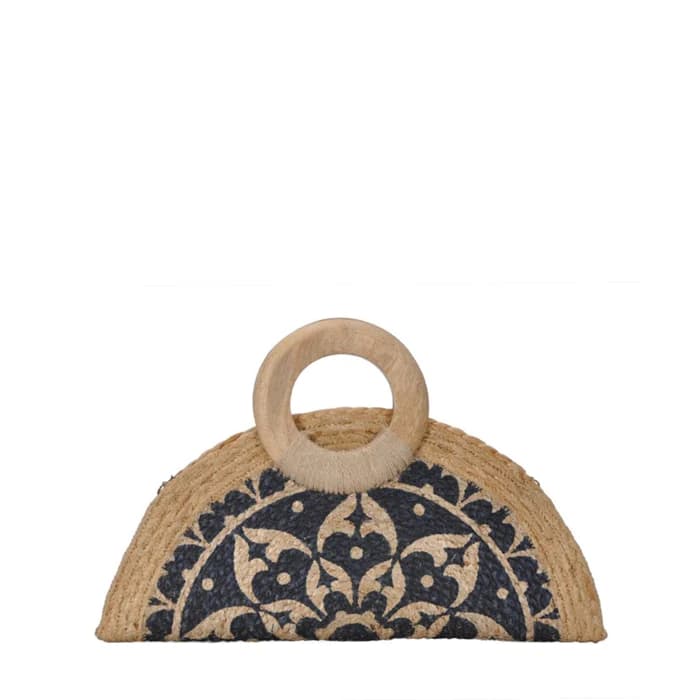 BLOCK PRINTED HALF MOON SHAPE CLUTCH BAG