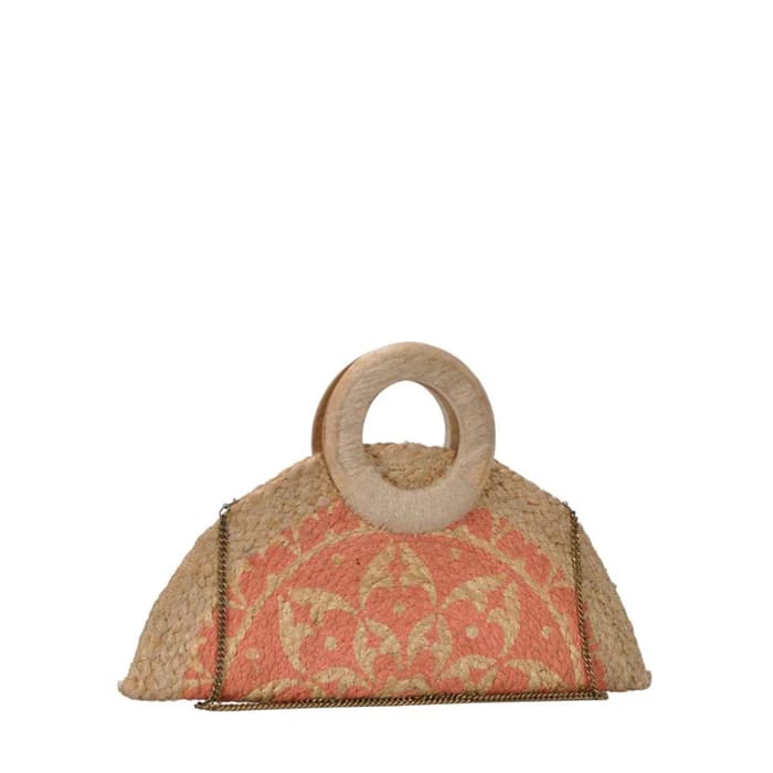 BLOCK PRINTED HALF MOON SHAPE CLUTCH BAG