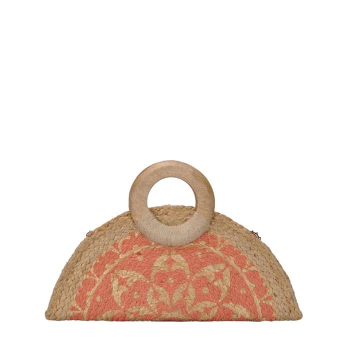 BLOCK PRINTED HALF MOON SHAPE CLUTCH BAG