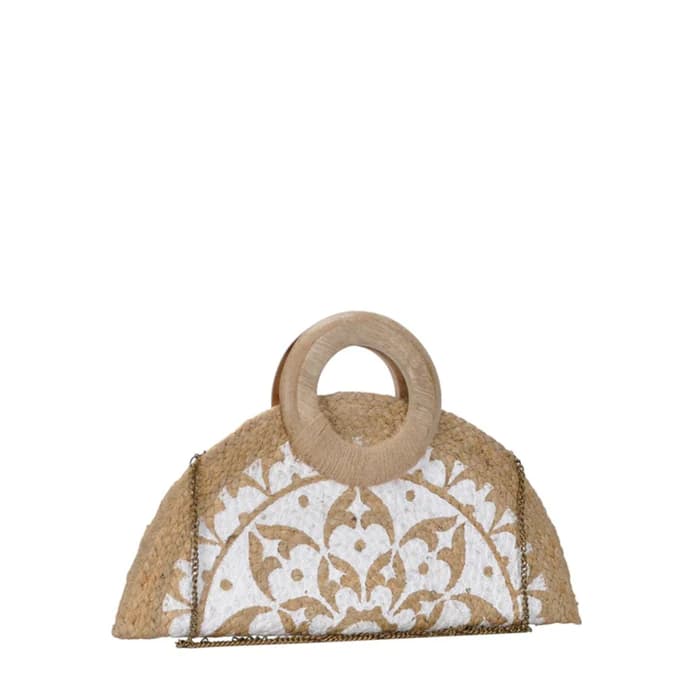 BLOCK PRINTED HALF MOON SHAPE CLUTCH BAG